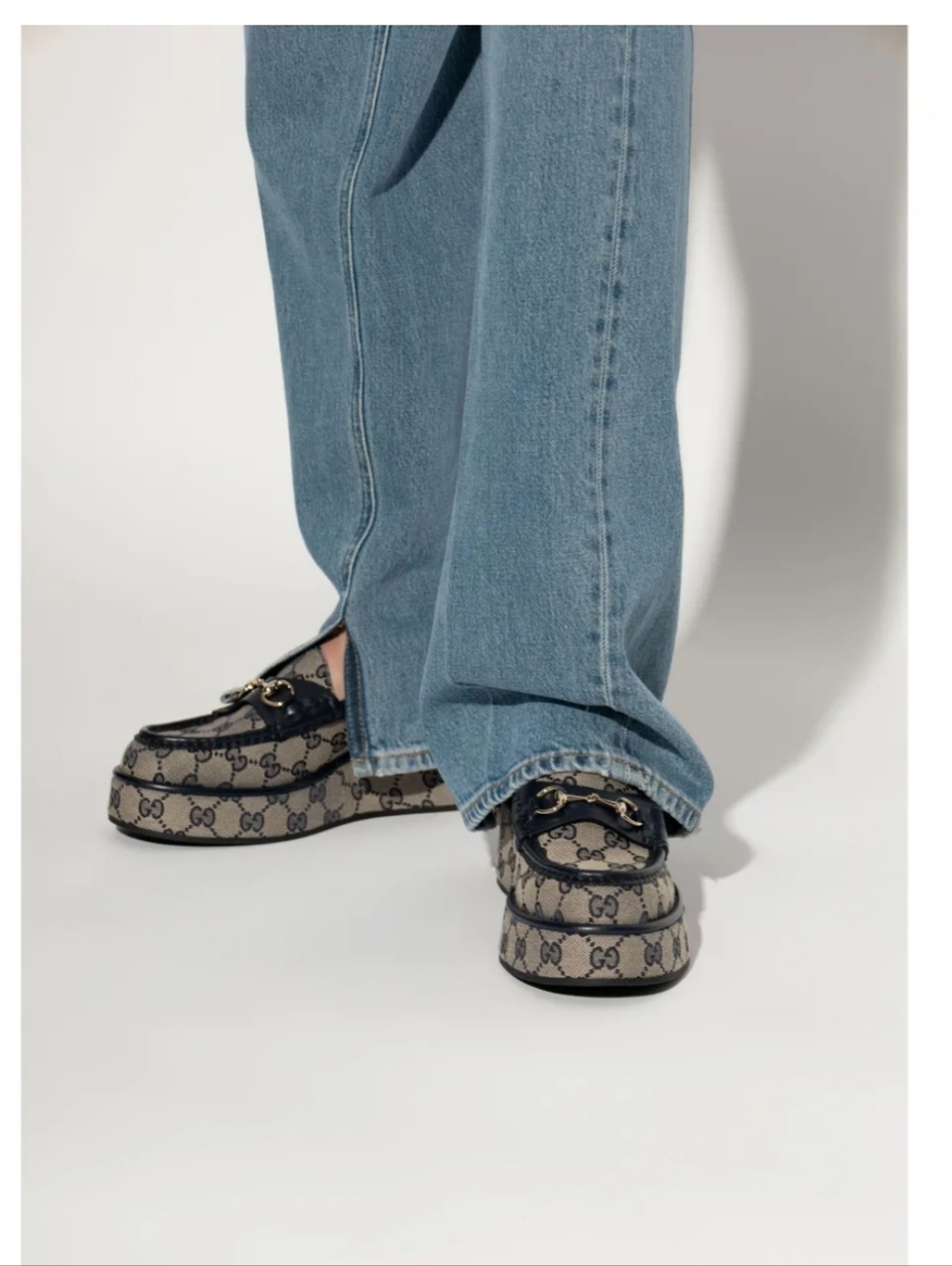 $1,200 Gucci Ilde GG Supreme Canvas/Leather Flatform Blue Loafer EU 37.5 US 7.5 - Picture 4 of 10